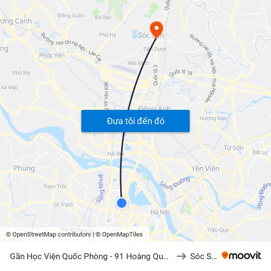 Gần Học Viện Quốc Phòng - 91 Hoàng Quốc Việt to Sóc Sơn map