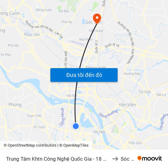 Trung Tâm Khtn Công Nghệ Quốc Gia - 18 Hoàng Quốc Việt to Sóc Sơn map