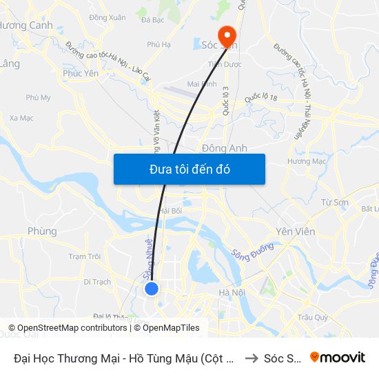 Đại Học Thương Mại - Hồ Tùng Mậu (Cột Sau) to Sóc Sơn map