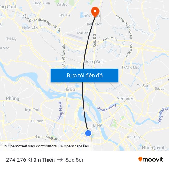 274-276 Khâm Thiên to Sóc Sơn map