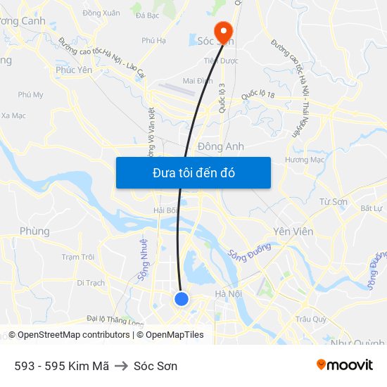 593 - 595 Kim Mã to Sóc Sơn map