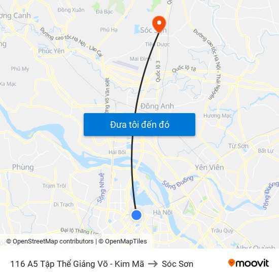 116 A5 Tập Thể Giảng Võ - Kim Mã to Sóc Sơn map
