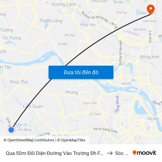 Qua 50m Đối Diện Đường Vào Trường Đh Fpt, Hòa Lạc to Sóc Sơn map