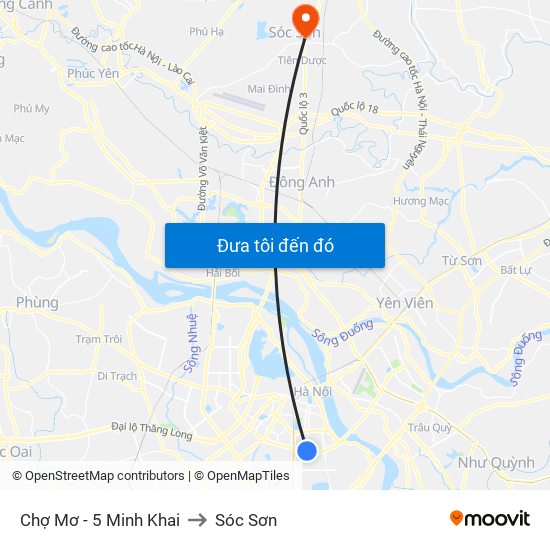 Chợ Mơ - 5 Minh Khai to Sóc Sơn map