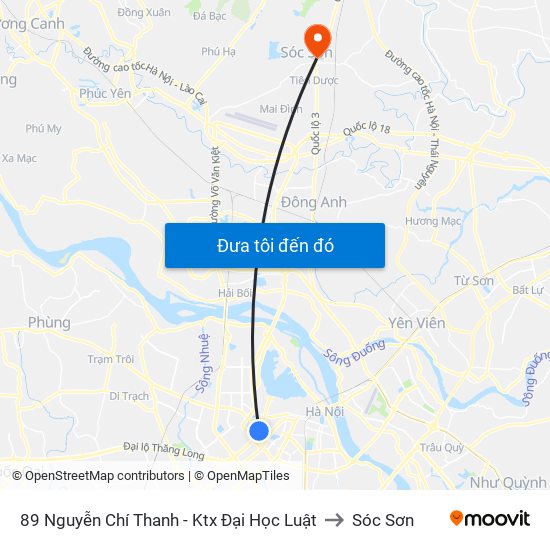 89 Nguyễn Chí Thanh - Ktx Đại Học Luật to Sóc Sơn map