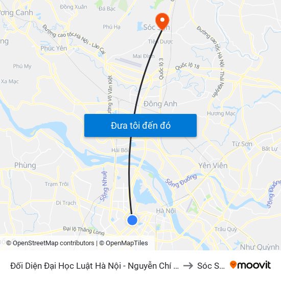 Đối Diện Đại Học Luật Hà Nội - Nguyễn Chí Thanh to Sóc Sơn map