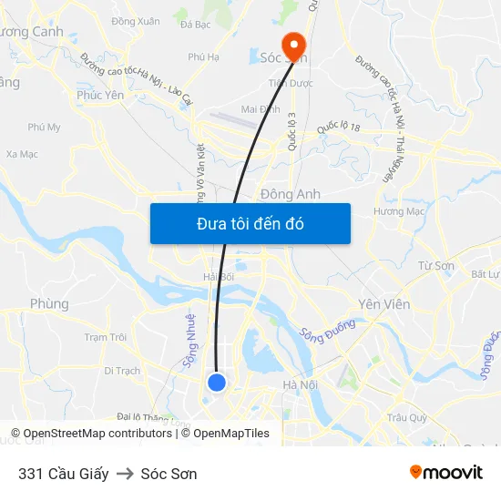 331 Cầu Giấy to Sóc Sơn map