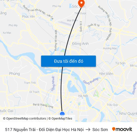 517 Nguyễn Trãi - Đối Diện Đại Học Hà Nội to Sóc Sơn map