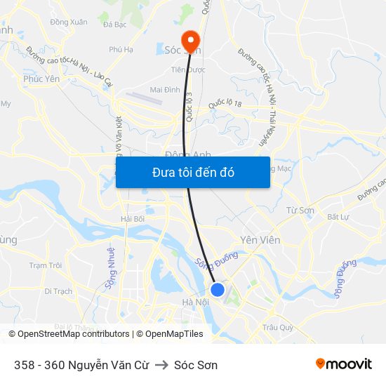 358 - 360 Nguyễn Văn Cừ to Sóc Sơn map