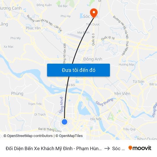 Đối Diện Bến Xe Khách Mỹ Đình - Phạm Hùng (Cột Trước) to Sóc Sơn map