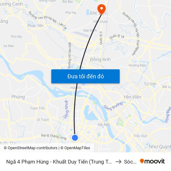 Ngã 4 Phạm Hùng - Khuất Duy Tiến (Trung Tâm Hội Nghị Quốc Gia) to Sóc Sơn map