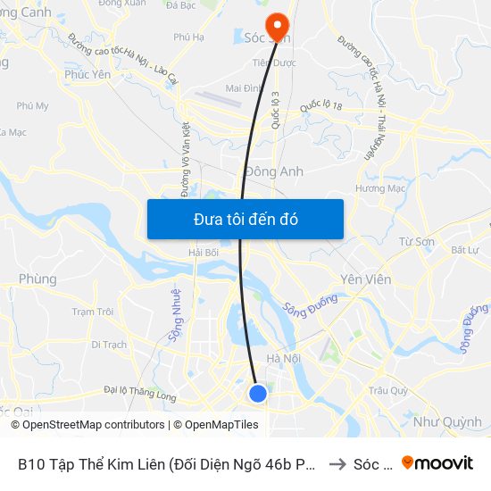 B10 Tập Thể Kim Liên (Đối Diện Ngõ 46b Phạm Ngọc Thạch) to Sóc Sơn map