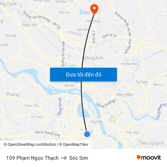 109 Phạm Ngọc Thạch to Sóc Sơn map