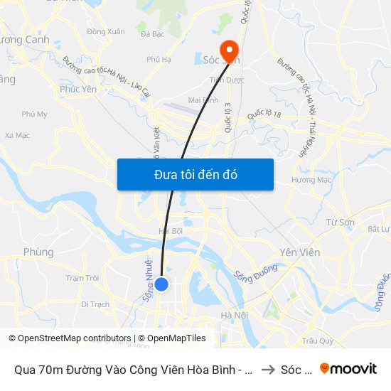 Qua 70m Đường Vào Công Viên Hòa Bình - Phạm Văn Đồng to Sóc Sơn map