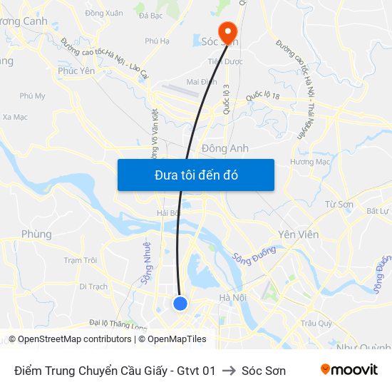 Điểm Trung Chuyển Cầu Giấy - Gtvt 01 to Sóc Sơn map