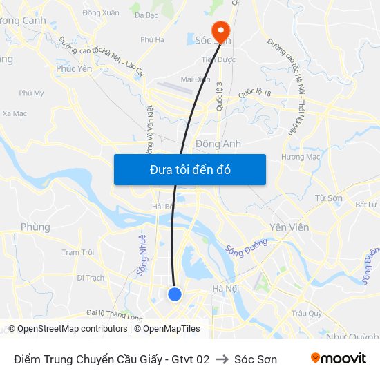 Điểm Trung Chuyển Cầu Giấy - Gtvt 02 to Sóc Sơn map