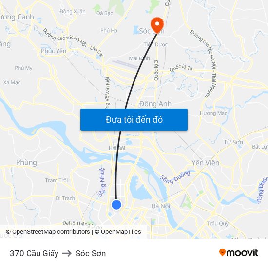 370 Cầu Giấy to Sóc Sơn map