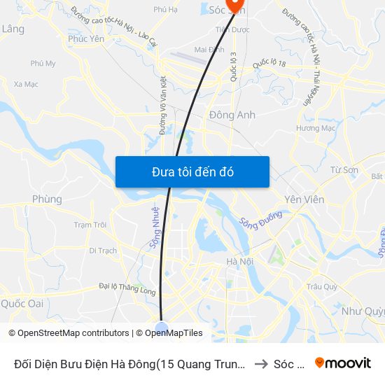 Đối Diện Bưu Điện Hà Đông(15 Quang Trung Hà Đông) to Sóc Sơn map