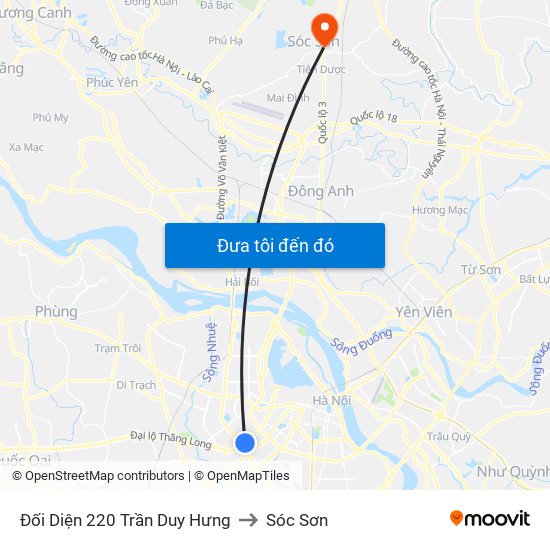 Đối Diện 220 Trần Duy Hưng to Sóc Sơn map