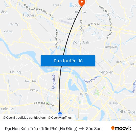 Đại Học Kiến Trúc - Trần Phú (Hà Đông) to Sóc Sơn map