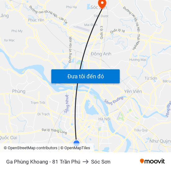 Ga Phùng Khoang - 81 Trần Phú to Sóc Sơn map