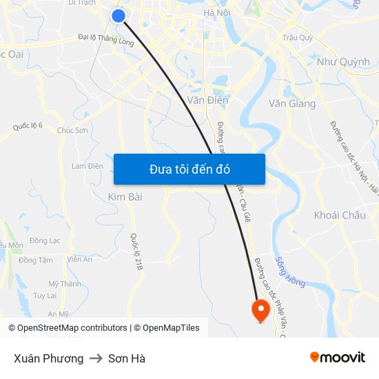 Xuân Phương to Sơn Hà map