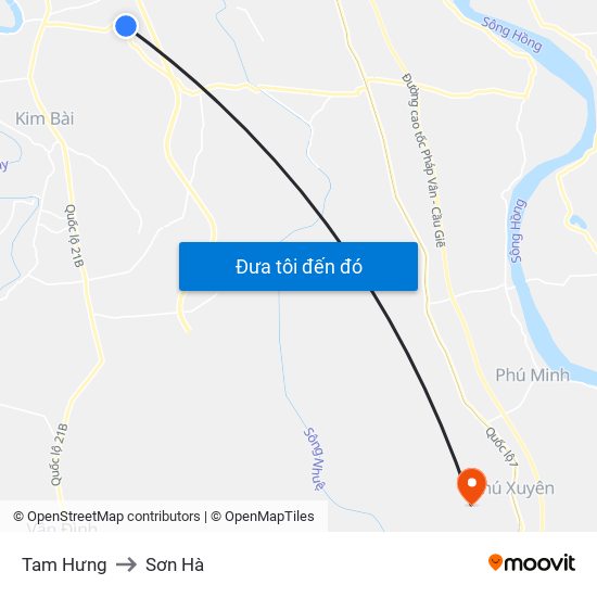 Tam Hưng to Sơn Hà map