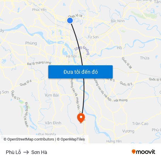 Phù Lỗ to Sơn Hà map
