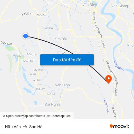 Hữu Văn to Sơn Hà map