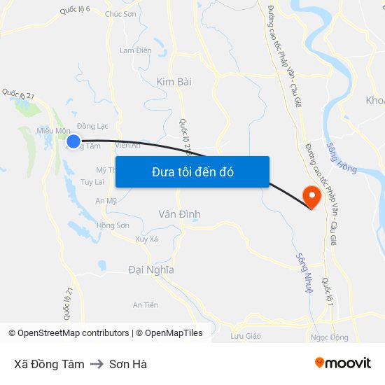 Xã Đồng Tâm to Sơn Hà map