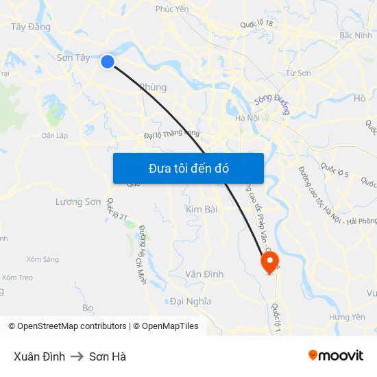 Xuân Đình to Sơn Hà map