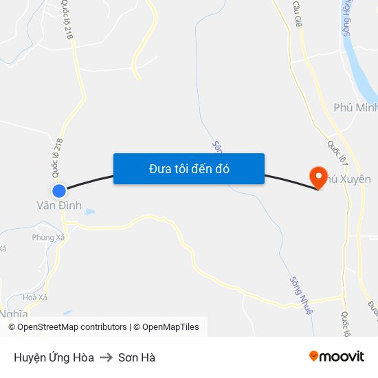 Huyện Ứng Hòa to Sơn Hà map