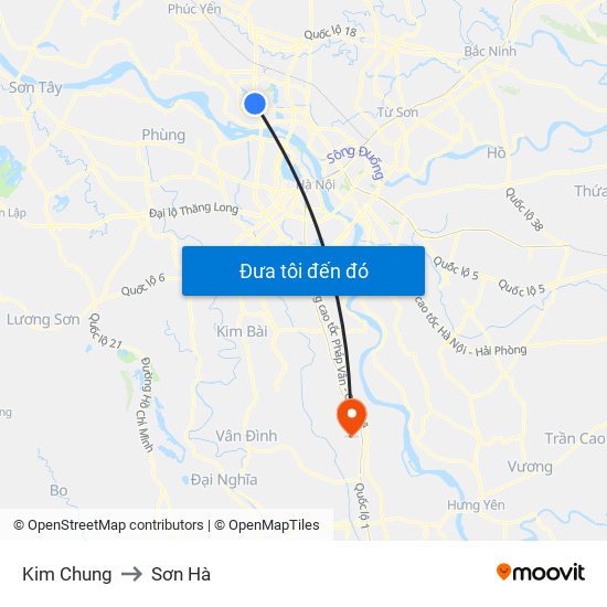 Kim Chung to Sơn Hà map