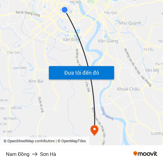 Nam Đồng to Sơn Hà map