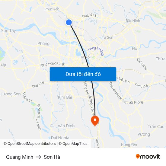 Quang Minh to Sơn Hà map
