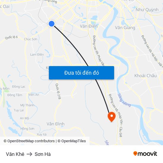 Văn Khê to Sơn Hà map