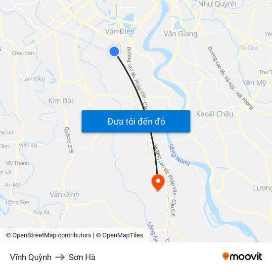 Vĩnh Quỳnh to Sơn Hà map