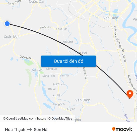 Hòa Thạch to Sơn Hà map