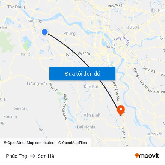 Phúc Thọ to Sơn Hà map