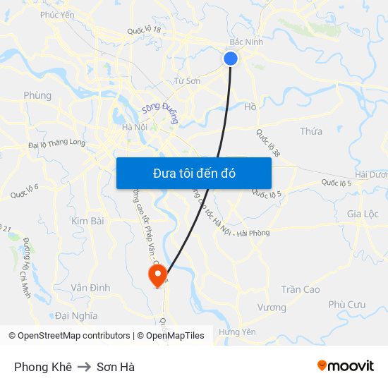 Phong Khê to Sơn Hà map