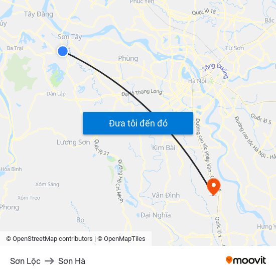 Sơn Lộc to Sơn Hà map