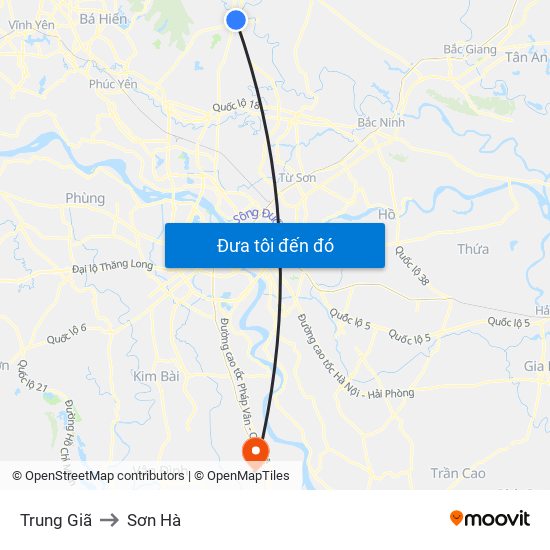 Trung Giã to Sơn Hà map