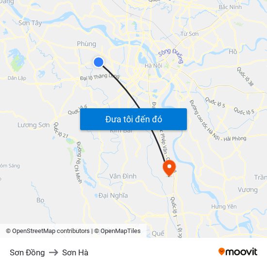 Sơn Đồng to Sơn Hà map