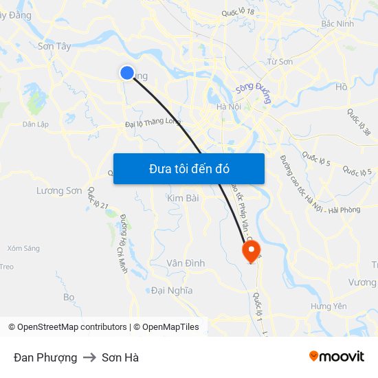 Đan Phượng to Sơn Hà map