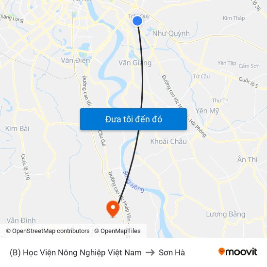 (B) Học Viện Nông Nghiệp Việt Nam to Sơn Hà map