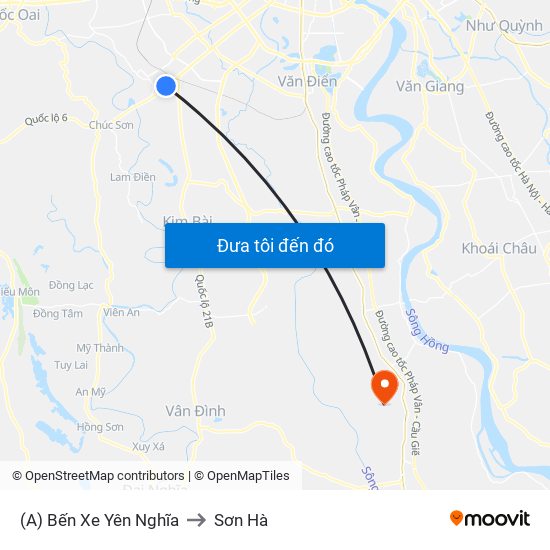 (A) Bến Xe Yên Nghĩa to Sơn Hà map