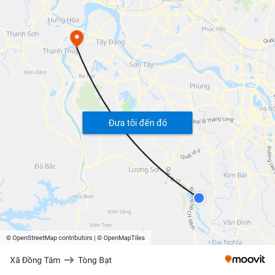 Xã Đồng Tâm to Tòng Bạt map