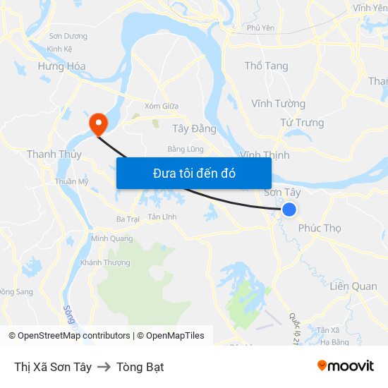 Thị Xã Sơn Tây to Tòng Bạt map