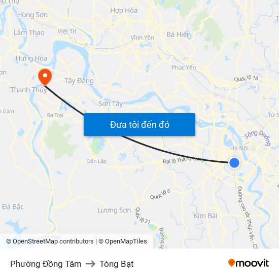 Phường Đồng Tâm to Tòng Bạt map