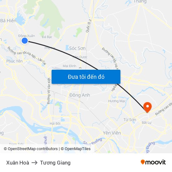 Xuân Hoà to Tương Giang map